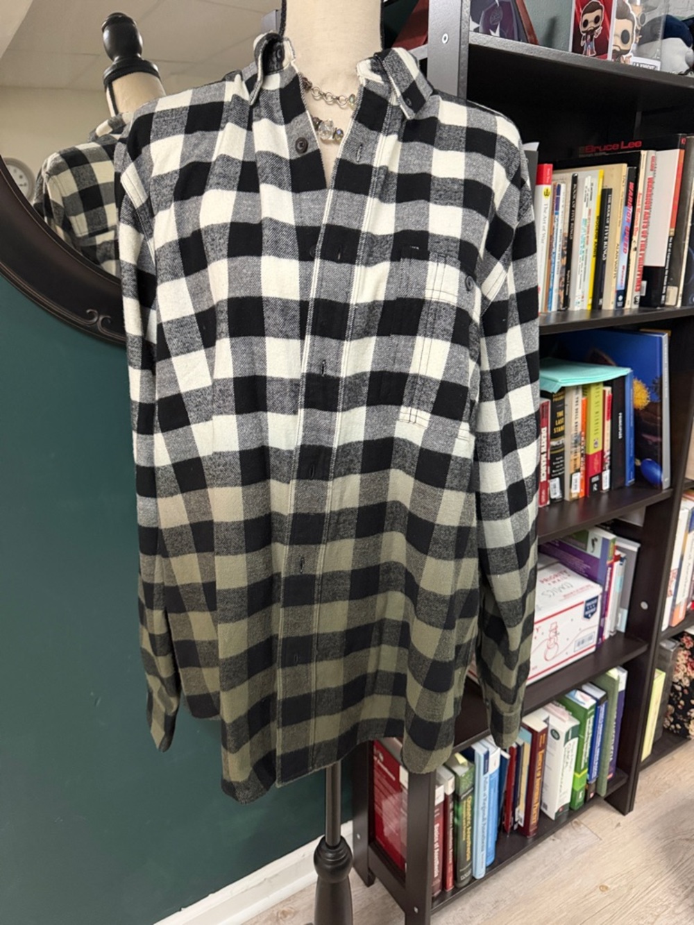 Woolrich Black and White Buffalo Plaid Hooded Button Shirt